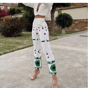 ZARA Embroidered Linen Blend Pants New